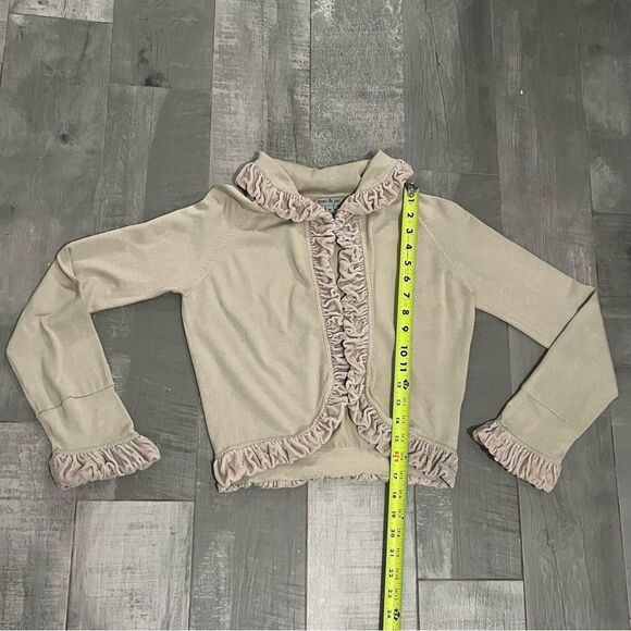 Mac & Jac Cream Silk Blend Dusty Pink Velvet Ruffled Collar Knit Cardigan M - Picture 7 of 7